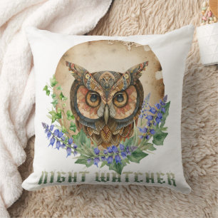 Cojín Decorativo Ilustración de búho boho Night Watcher