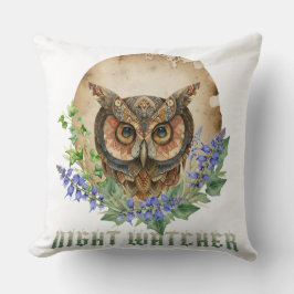 Cojín Decorativo Ilustración de búho boho Night Watcher