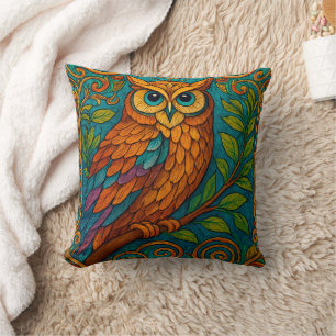 Cojín Decorativo Ilustración de búho de arte popular místico - Boho