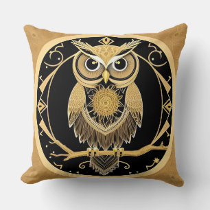 Cojín Decorativo Ilustración de búho en estilo mandala dorado