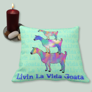 Cojín Decorativo Ilustracion de cabra Divertido lema colorido arte