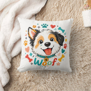 Cojín Decorativo Ilustración de cara de cachorro linda Woof