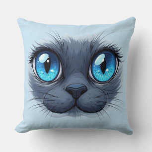 Cojín Decorativo Ilustración de Cara de Gato de Cerca Ojos Azules G