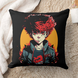 Cojín Decorativo Ilustración de chico anime: cabello rojo y negro