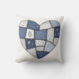 Cojín Decorativo Ilustración de corazón de patchwork de mezclilla a