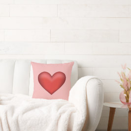 Cojín Decorativo Ilustración de corazón rojo sobre fondo rosa pálid
