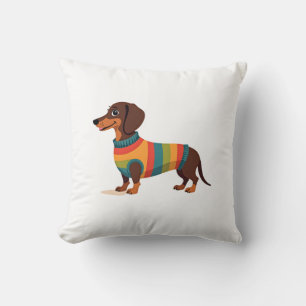 Cojín Decorativo Ilustración de Dachshund con suéter vintage de arc