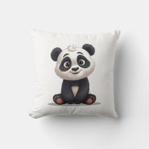 Cojín Decorativo Ilustración de dibujos animados de oso panda senta