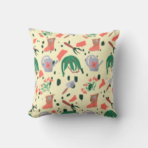 Cojín Decorativo Ilustración de Doodle de Jardinería de Primavera