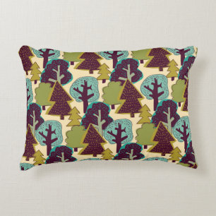 Cojín Decorativo Ilustracion de Doodle Trees de Color Forestal