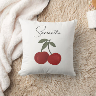 Cojín Decorativo Ilustración de Dos Cerezas Rojas Arte de Frutas