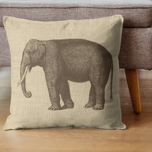 Cojín Decorativo Ilustración de elefante vintage sobre arpillera