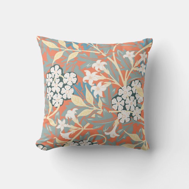 Cojín Decorativo Ilustracion de época azul/beige jazmín (Anverso)