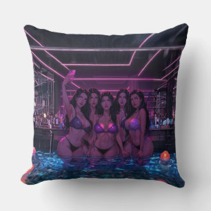 Cojín Decorativo Ilustración de fiesta de chicas ciberpunk en la pi