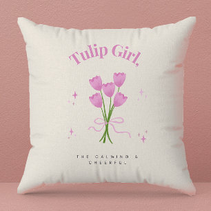 Cojín Decorativo Ilustracion de flor tulipán rosa de color de agua