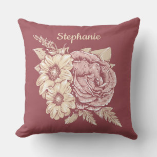 Cojín Decorativo Ilustracion de flores nombre personalizado almohad