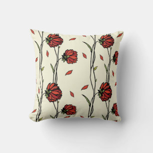 Cojín Decorativo Ilustracion de Flores Rojas Vintage