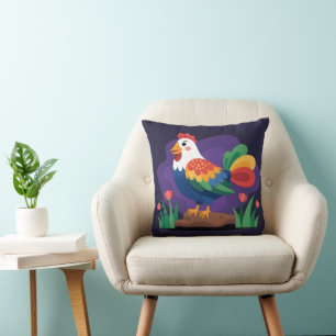 Cojín Decorativo Ilustración de gallo de dibujos animados audaz y c