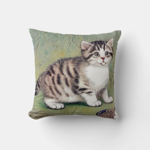 Cojín Decorativo Ilustracion de gatito vintage a rayas