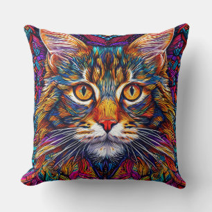 Cojín Decorativo Ilustración de gato abstracto vibrante
