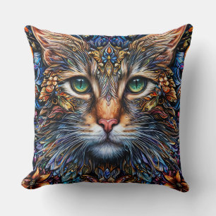 Cojín Decorativo Ilustración de gato abstracto vibrante