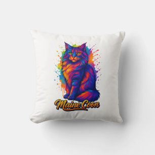Cojín Decorativo Ilustracion de gato colorido de arte pop de Maine 