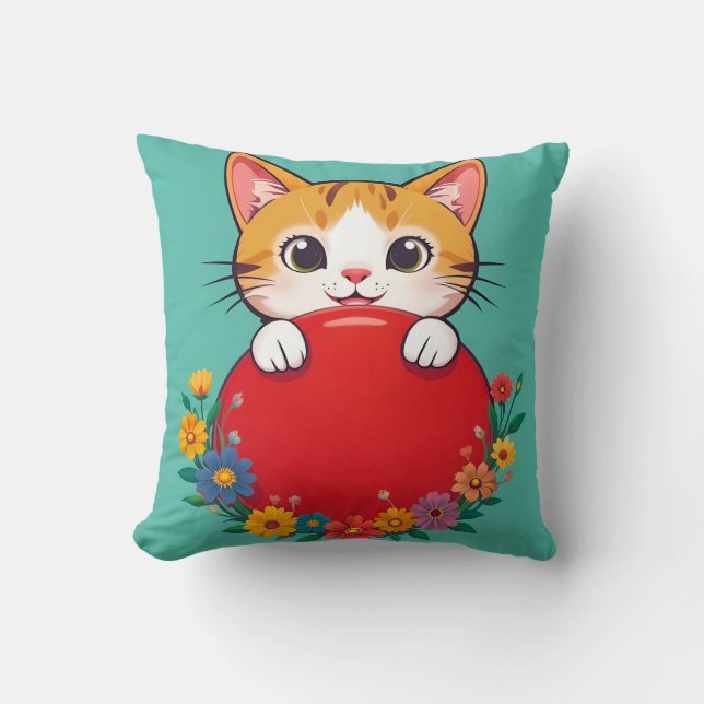 Cojín Decorativo Ilustración de gato lindo (Anverso)