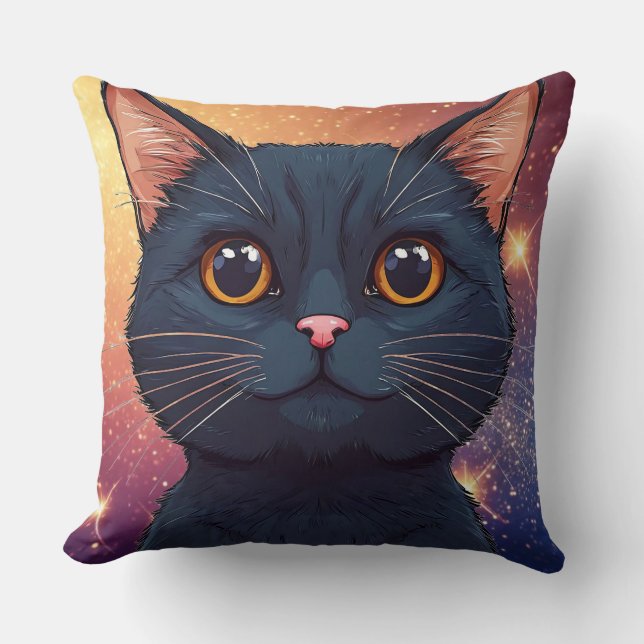 Cojín Decorativo Ilustracion de gato negro lindo (Anverso)