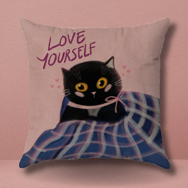 Cojín Decorativo Ilustracion de gato rosado