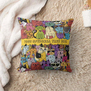 Cojín Decorativo Ilustracion de gatos divertidos de color y texto p