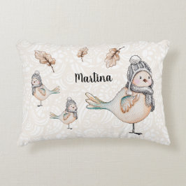 Cojín Decorativo Ilustración de gorrión lindo de invierno