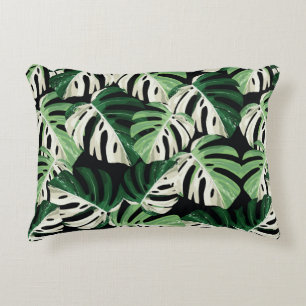 Cojín Decorativo Ilustracion de hojas de monstera verde tropical. E