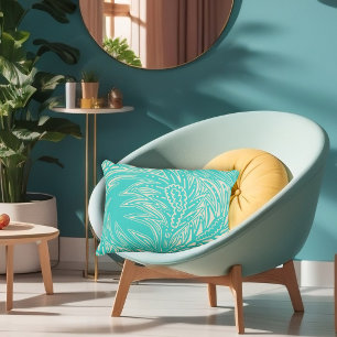 Cojín Decorativo Ilustración de hojas patrón turquesa