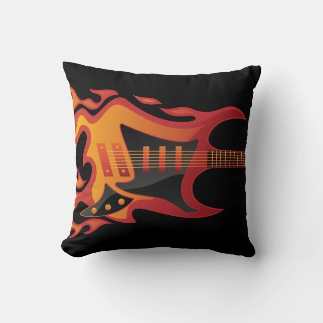 Cojín Decorativo Ilustracion de incendio de guitarra eléctrica (Anverso)