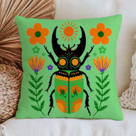 Cojín Decorativo Ilustración de insecto escarabajo de arte popular