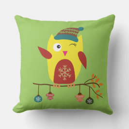 Cojín Decorativo Ilustracion de invierno de búho Navidad lindo