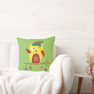 Cojín Decorativo Ilustracion de invierno de búho Navidad lindo
