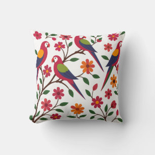 Cojín Decorativo Ilustración de jardín de loros tropicales