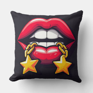 Cojín Decorativo Ilustración de Labios Brillantes