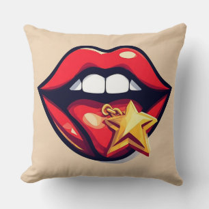 Cojín Decorativo Ilustración de Labios Brillantes