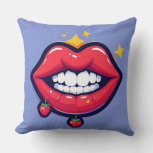 Cojín Decorativo Ilustración de Labios Brillantes
