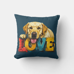 Cojín Decorativo Ilustración de Labrador de Amor Labrador Azul Teal