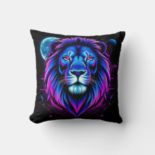 Cojín Decorativo Ilustración de León Neon con Formas Geométricas