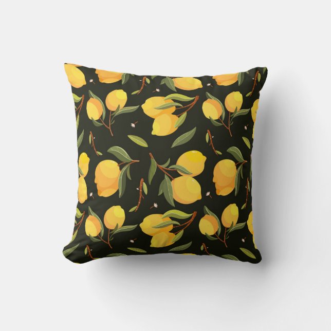 Cojín Decorativo Ilustracion de limón: Patrón sin soldadura pintado (Anverso)