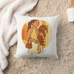 Cojín Decorativo Ilustración de mamá de perro estética sosteniendo