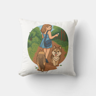 Cojín Decorativo Ilustración de mamá de perro lindo paseando cachor