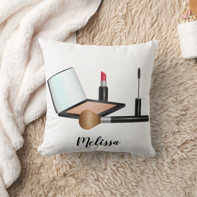 Cojín Decorativo Ilustracion de maquillaje con nombre personalizado (Manta)