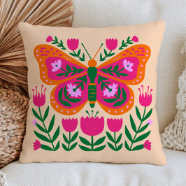 Cojín Decorativo Ilustración de mariposa floral Cottagecore colorid