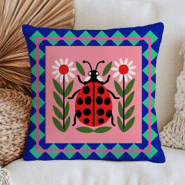 Cojín Decorativo Ilustración de mariquita Diseño de insecto floral 