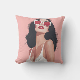 Cojín Decorativo Ilustracion De Moda Mujer Elegante Con Gafas De So
